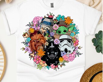Koszulka z kwiatowymi postaciami z Gwiezdnych Wojen, koszulka z bohaterami galaktyki Gwiezdnych Wojen, koszulka rodzinna Disneyland, bluza z kapturem Disney Star Wars, koszulka z kwiatowym motywem Disney