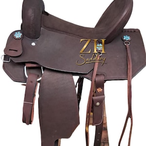 Western Barrel Racing Leder Holz Baum Pferdesattel Komfort Sitz mit passenden Headstall Brustkragen & Zügel Kostenloser Versand