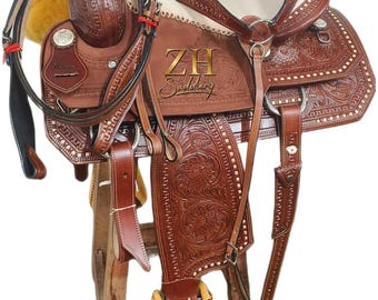 Selle Western Classique – Taille 10-18 Pouces – Cuir – Cheval De Trail – Premium