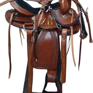 Silla de montar de cuero para carreras de barriles Western, asiento cómodo con presbiterio y riendas a juego, envío gratuito