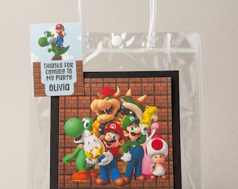 Super Mario Birthday Party Favor Bags, Custom Mario Gift Bags with Tags, Personalized Gamer Theme Goodie Bags