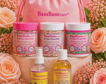Baby Skincare Gift Set | Natural Baby Bundle with Body Butter, Hair Butter, Baby Oil & Baby Perfume | New Baby Gift Set | Baby Shower Gift
