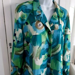 Vintage Shirt Dress 60s 70s Mid Century UK16 green abstract print LINTON Polyester Film TV