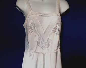 Vintage 70s Negligee Set Nightslip & Robe white Nylon Cami maxi Lace S B.32" Film 1970s Ethereal Romantic Fairycore