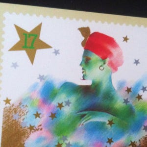 Postal vintage de los años 80 Pantomima Genie Theatre Art Adrian George Theatre Gift