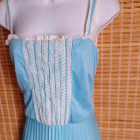 Vintage 70s Blue Cami Dress, Lace & Pleats, Cottagecore Maxi, Size S - Etsy
