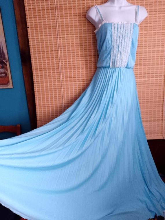 Vintage 70s Blue Cami Dress, Lace & Pleats, Cottagecore Maxi, Size S - Etsy