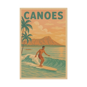 Vintage Surfing Poster Print, Hawaii, Textured Watercolor Wall Art, Hawaii Surf Decor, Surf Decor, Sports Art, Holiday Gift Idea