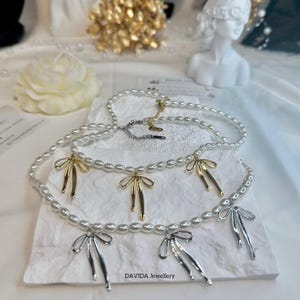 18K GOLD-PLATED Butterfly Pendant Necklace ~ Waterproof Minimalist Jewellery ~ Gift for Her ~ Pearl Bowknot Necklace ~ Gold butterfly charm