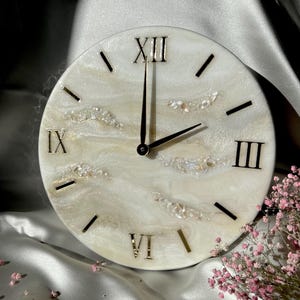 Handmade Beige Resin Wall Clock with Crystals: Modern Minimalist Decor, Custom Sizes 30–60 cm