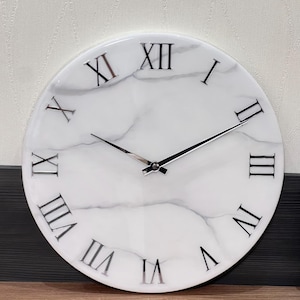 Marble Wall Clock,  Modern Resin Clock in White , Minimalist Wall Decor, Unique Home Decor Gift
