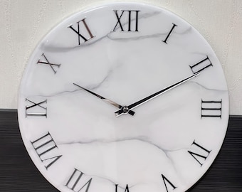 Marble Clock| Large White Wall Clock| Modern Minimalist Home Decor