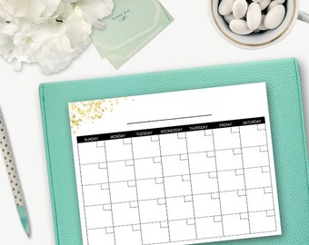 Printable Monthly Calendar - Black & Gold - Planner - Agenda - Sparkle Collection