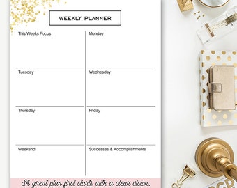 Weekly Planner Template, Pink & Gold, Agenda, Digital Planner, Printable Planner, Letter Size