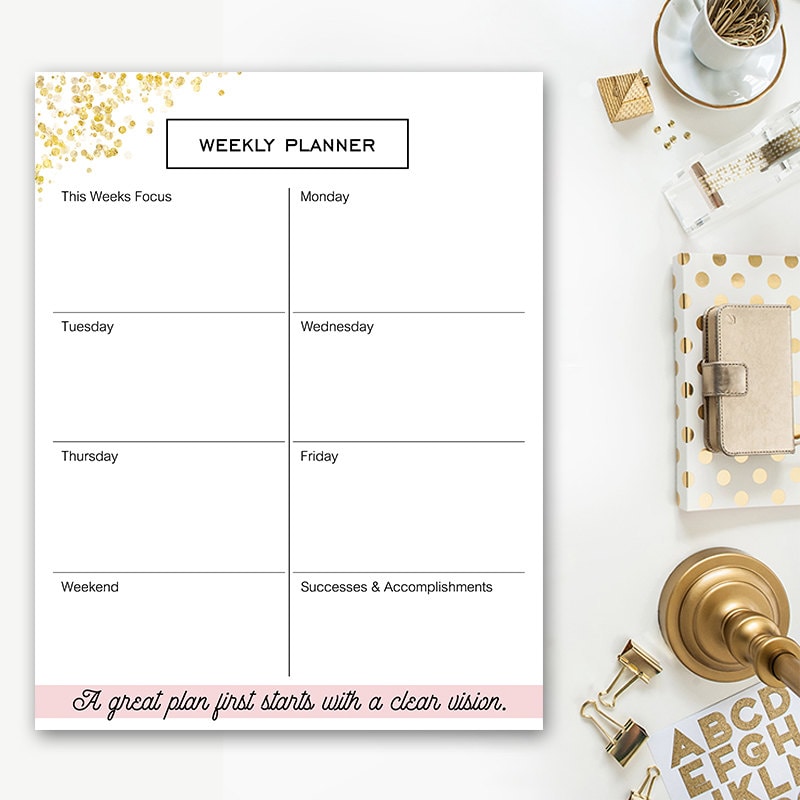 printable weekly planner pink gold agenda sparkle etsy