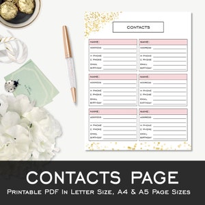 Printable Contact List, Address Book Printable, Contacts Page, Printable Template, Important Contacts