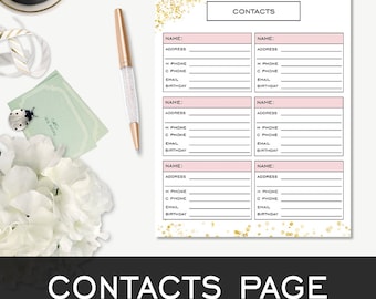 Printable Contact List, Address Book Printable, Contacts Page, Printable Template, Important Contacts