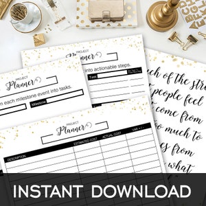 Project Planner, Black & Gold, Printable Template, Digital Planner image 2