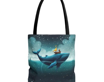 Whale & Sailboat Tote Bag: Coastal Art Design, Eco-Friendly