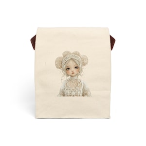 Cute Canvas Lunch Bag with Strap, Eco-Friendly Tote for Kids, School Lunch, Picnic Bag, Gift for Her, Kid Lunchbox