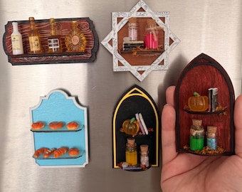 Handmade Miniature Shelf Fridge Magnet – Tiny Wooden Display | Dollhouse Decor | Kitchen Magnet | Handmade Gift