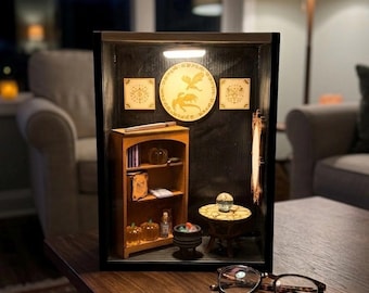 Handmade Miniature Witch Room Shadow Box with Light – Magical Dollhouse Decor