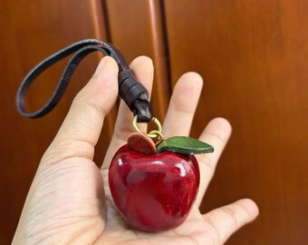 Wooden Apple Keychain – Glossy Red Apple Charm