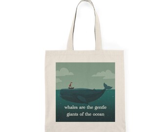 Bolsa de lona de algodón con estampado de ballenas: bolsa de playa ecológica