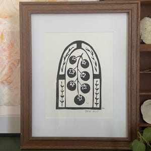 Bear Fruit, Linocut Block Print, Hand-Printed Original, Tomato Art Print