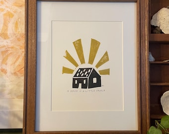 A House Is A Little Church, Linocut Print, Hand-Printed Original