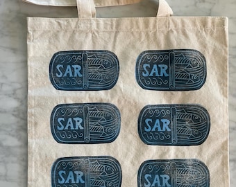 Sardine Tote Bag, Original, Hand-Pressed, Linocut Block Print