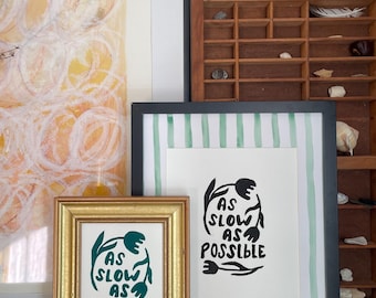 ASAP, As Slow As Possible, Original Linocut Block Print, Flower Art