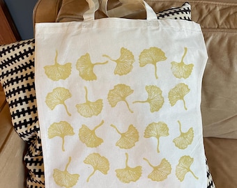 Ginkgo Leaf Tote Bag, Original, Hand-Pressed, Linocut Block Print