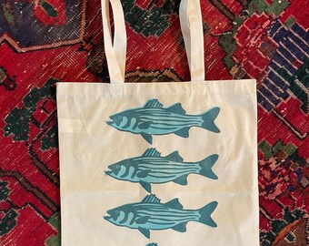 Fish Tote Bag, Original, Hand-Pressed, Linocut Block Print