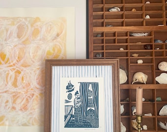 Mother and Child, Original Block Print, Motherhood, Baby, Nursery