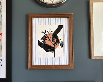 The Gardener Serie: Pruning , Original Linoldruck, Pflanzen, Pruning, Gärtnern