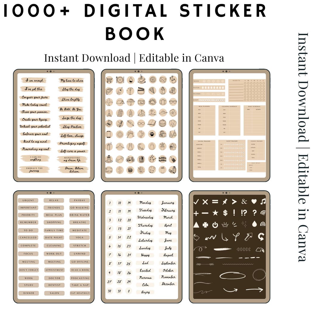 Boho Digital Sticker Book for Goodnotes | 1000+ Pre-cropped Planner ...
