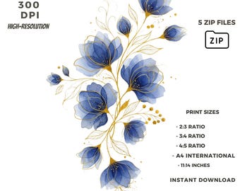 24 Abstract Flowers Clipart 2, Flowers Print, Printable Watercolor clipart, High Quality PNGs, Digital download, Paper craft, junk journals
