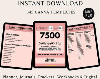 7500+ DFY Canva Templates Mega Bundle, Editable Digital Planners 2025–2026, Journals, Trackers & Workbooks, PLR + MRR Commercial Rights