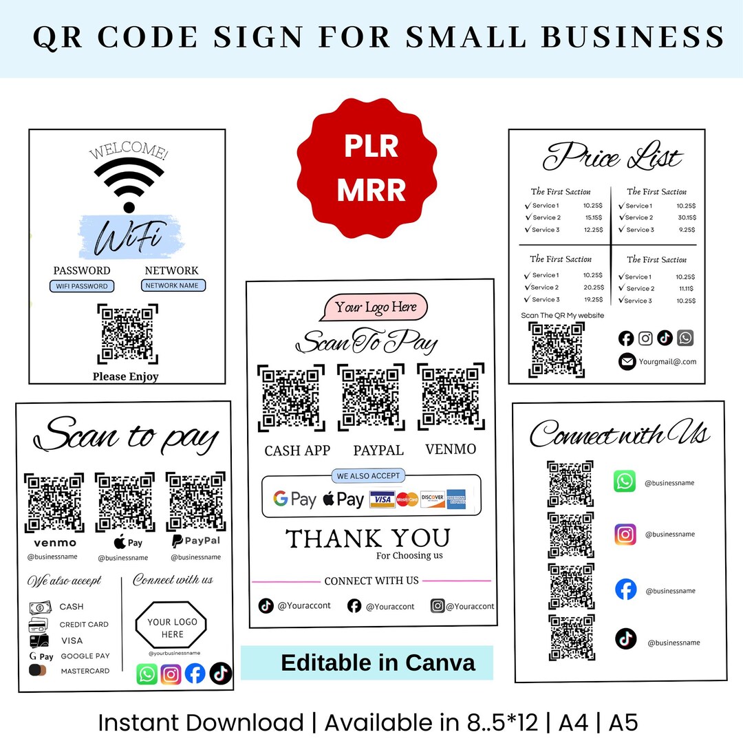 Qr Code Sign Bundle QR Code Sign Template Bundle Editable in Canva | Scan to Pay, Wifi ...