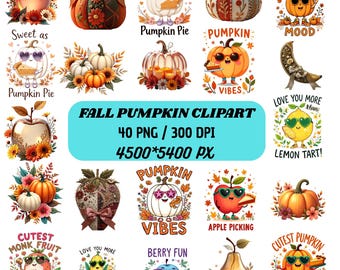 Pumpkin PNG Bundle, Fall Sublimation Designs, Autumn Png for Shirts Mugs Tumblers, Cute Pumpkin Clipart, PLR MRR
