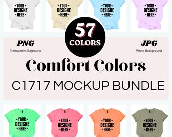 Comfort Colors 1717 T Shirt Mockup Bundle, 57 Color Flat Lay PNG Mockups, Transparent Background, Blank Tee Mockup, Digital Download