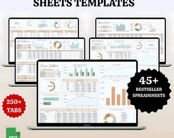 45+ Google Sheets Templates Bundle | 250+ Tabs | Business, Budget, Finance, Habit, Student & Planner Spreadsheets | Digital Download