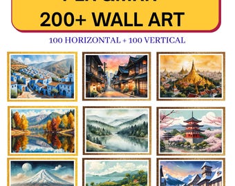 PLR MRR 200+ Wall Art Bundle Prints, 100 Horizontal 100 Vertical Landscape Prints, Digital Art Commercial Resell Rights