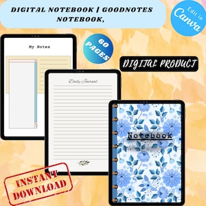 60-sidig digital anteckningsbok: GoodNotes iPad-planerare med bonusomslag (PDF + Canva-mall)