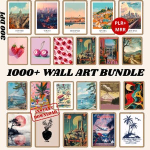 Paquete de más de 1000 impresiones de arte mural / Licencia de marca blanca PLR + MRR / Pósteres digitales de 300 DPI, impresiones de arte vintage y moderno / Descarga instantánea