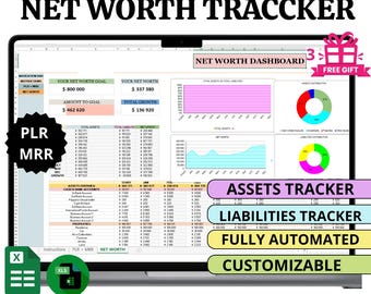 Net Worth Tracker Spreadsheet | Excel & Google Sheets | PLR + MRR Resell Rights, Financial Dashboard Template Passive Income Digital Product