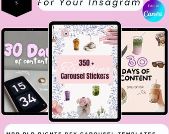 300+ Aesthetic Carousel Templates for Instagram and TikTok Editable Canva Stickers Bundle with PLR MRR, Digital download,