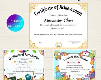 Kids Certificate Template Bundle I Editable Canva Template | Preschool & Kindergarten Achievement Award | Printable Classroom Certificate