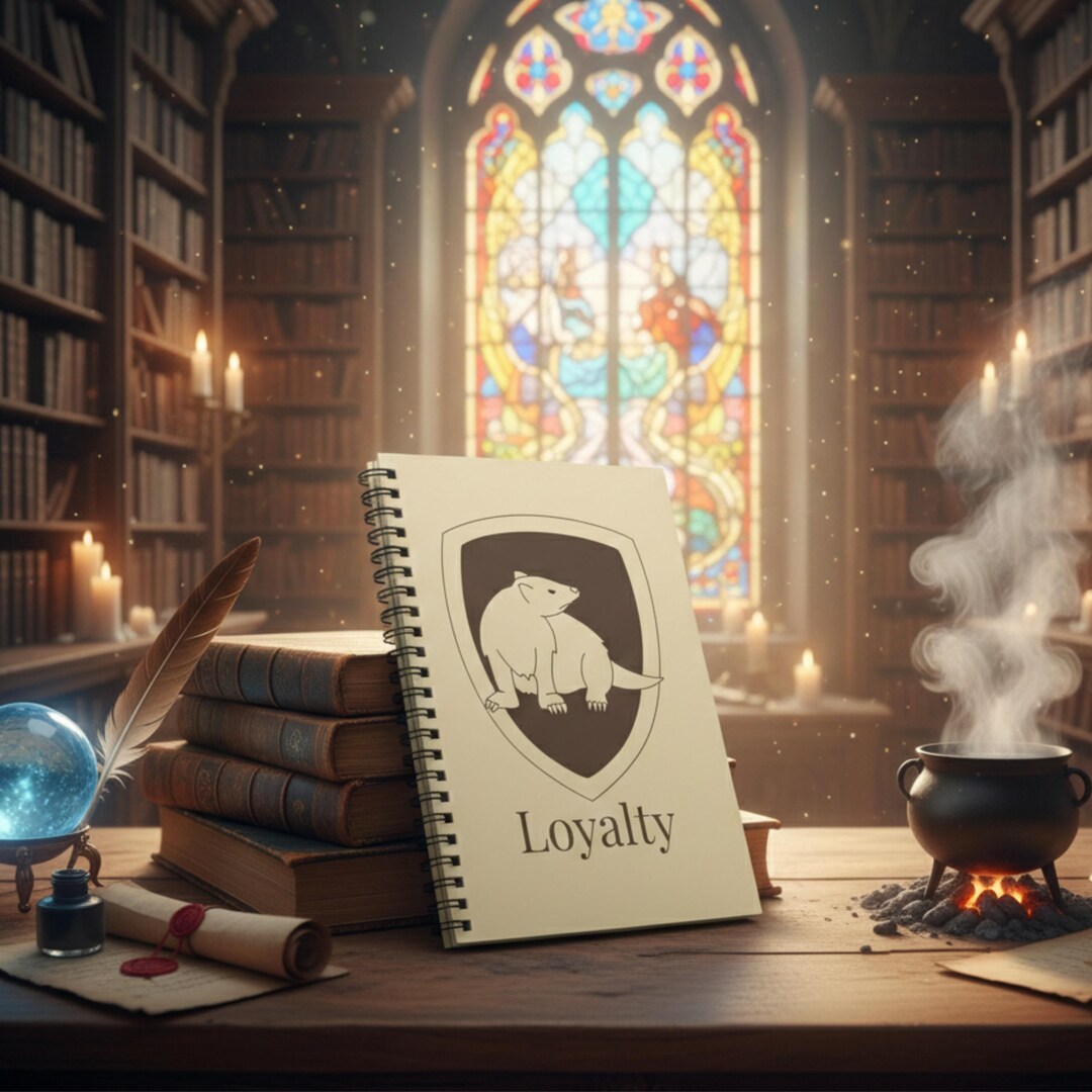 Wizard Notebook, Loyalty Badger Crest Wizard Design Magical Gift ...